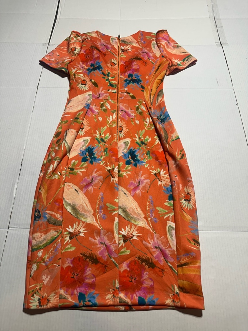 Calvin Klein Floral stretchy Orange Sheath Dress Vibrant Floral Print zipper sz4 - Picture 5 of 10